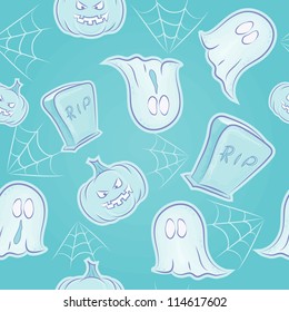 Seamless texture scary on Halloween, the ghosts and pumpkins