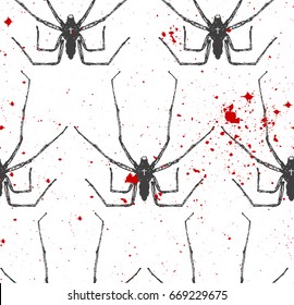 Seamless texture with scary spiders. Dark gloomy pattern. It can be used as wallpaper, desktop, printing, fabric or background for your blog, covers and your design. 