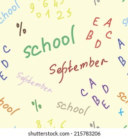 Seamless texture with school inscriptions, letters and figures