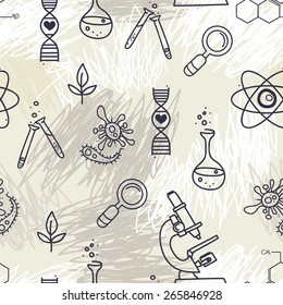 seamless texture for science, vector illustration, hand drawn doodle style