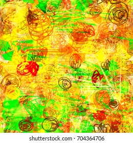 Seamless texture. Scratches and scribbles. Yellow, red, green colors. Abstract vector background for web page, banners, fabric, home decor, wrapping