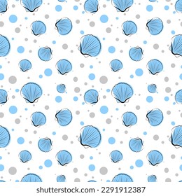 Seamless texture with sea scallops on a white background.