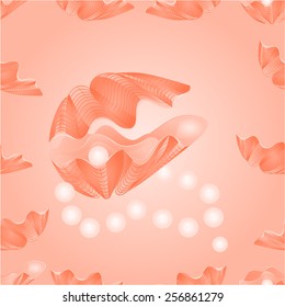 Seamless  texture   sea shells and pearl necklace pink background vector Illustration  