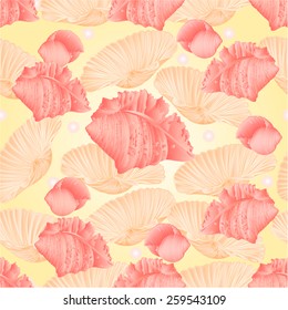 Seamless  texture   seashells and pearls pink background vector Illustration 