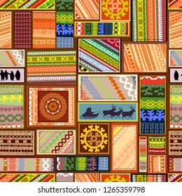 seamless texture with set of ethnic patterns of northern peoples