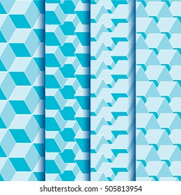 Seamless texture set of geometric square shapes in blue