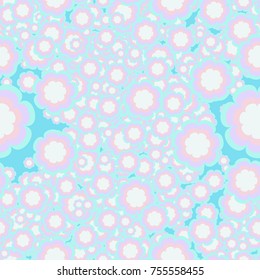 Seamless texture of seven-petalled flowers. There are 5 colors in the pattern.