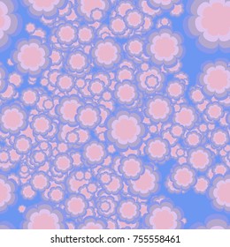 Seamless texture of seven-petalled flowers. There are 5 colors in the pattern.