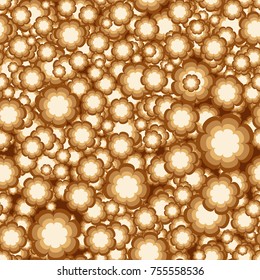 Seamless texture of seven-petalled flowers. There are 5 colors in the pattern.