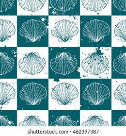 Seamless texture with shells. Marine theme. Repeated pattern. Background for your blog. Great textures for your design.