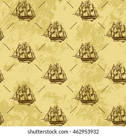 Seamless texture with ships. Background with frigates. Seamless texture. Repeated pattern. Background for your blog. Nice background for your projects. 