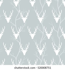 Seamless texture with a silhouette of a deer head