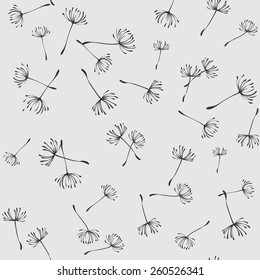 seamless texture with silhouettes of dandelions on a light background