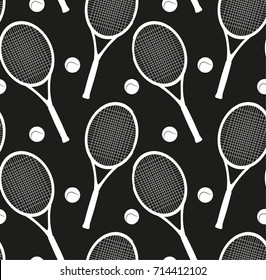 Seamless texture with silhouettes of rackets and a ball for tennis. Vector pattern for your creativity