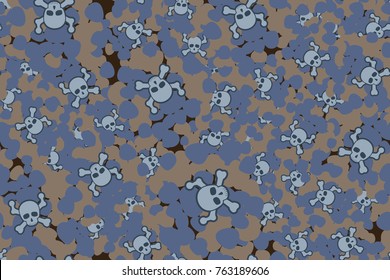 Seamless texture. Skulls, bones and colored spots. Five colors.