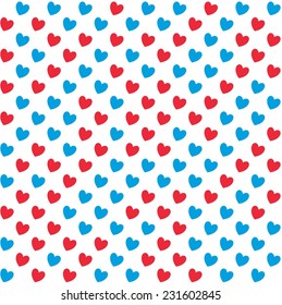 Seamless Texture of  Slant Heart of Red and Water Blue Colors on  White Background.