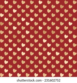 Seamless Texture of  Slant Heart of Various Yellow Colors on Red Background.