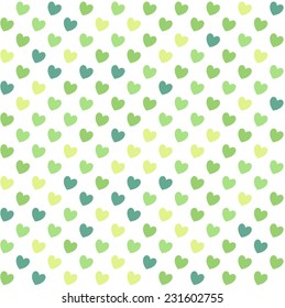 Seamless Texture of  Slant Heart of Various Tones of Apple Green Colors on White Background.