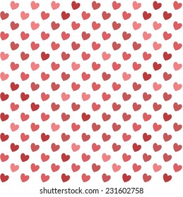 Seamless Texture of  Slant Heart of Various Red Colors on White Background.