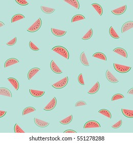 Seamless texture with slices of watermelon. Vector.