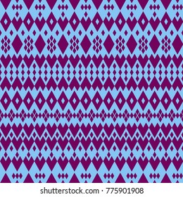 Seamless texture of small purple diamonds and hearts on a blue