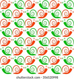 Seamless texture with snails green and orange on a white background