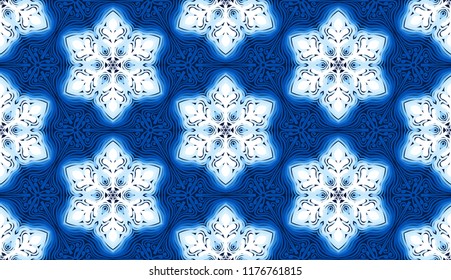Seamless texture of snowflakes. Colors of dark ice.
