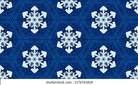 Seamless texture of snowflakes. Colors of dark ice.