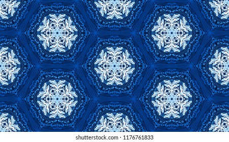 Seamless texture of snowflakes. Colors of dark ice.