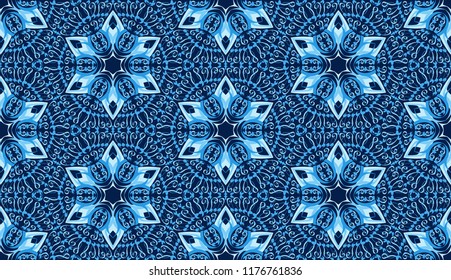 Seamless texture of snowflakes. Colors of dark ice.