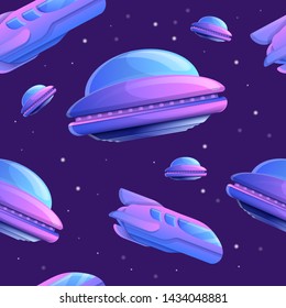 seamless texture of space ships in space, vector illustration