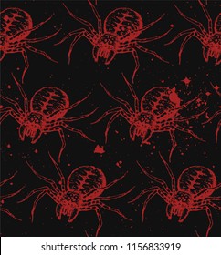 Seamless texture with a spider. Scary repeating background. Can be used for Halloween party, as cover or wrapper. 
