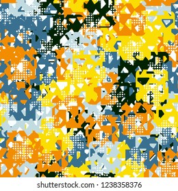 Seamless texture. Spring colors. Chaos of holey squares. Checkered blots.