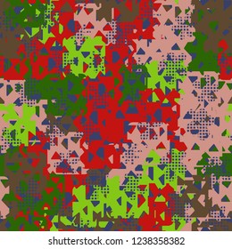 Seamless texture. Spring colors. Chaos of holey squares. Checkered blots.