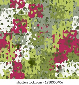 Seamless texture. Spring colors. Chaos of holey squares. Checkered blots.