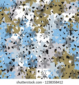 Seamless texture. Spring colors. Chaos of holey squares. Checkered blots.