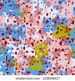 Seamless texture. Spring colors. Chaos of holey squares. Checkered blots.