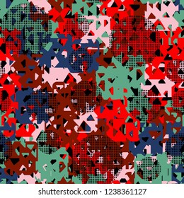Seamless texture. Spring colors. Chaos of holey squares. Checkered circles.