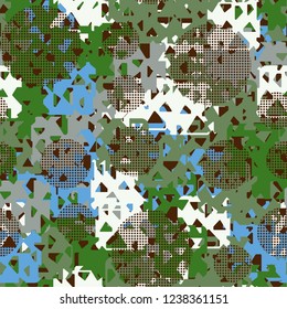 Seamless texture. Spring colors. Chaos of holey squares. Checkered circles.