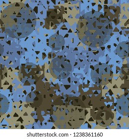 Seamless texture. Spring colors. Chaos of holey squares. Checkered circles.
