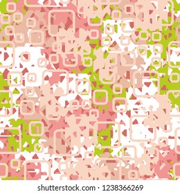 Seamless texture. Spring colors. Chaos of holey squares. Rounded quadrates.