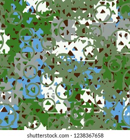 Seamless texture. Spring colors. Chaos of holey squares. Placer circles.