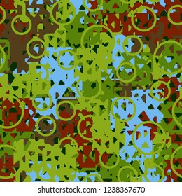 Seamless texture. Spring colors. Chaos of holey squares. Placer circles.