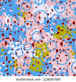 Seamless texture. Spring colors. Chaos of holey squares. Placer circles.