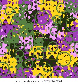 Seamless texture. Spring colors. Chaos of holey squares. Placer circles.