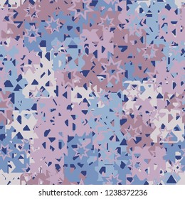 Seamless texture. Spring colors. Chaos of holey squares. Seven pointed stars.