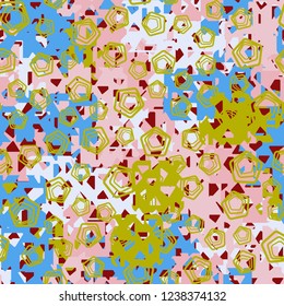 Seamless texture. Spring colors. Chaos of holey squares. A scattering of pentagons.