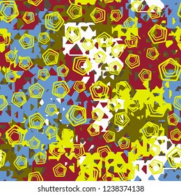 Seamless texture. Spring colors. Chaos of holey squares. A scattering of pentagons.