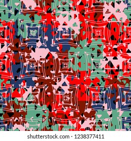 Seamless texture. Spring colors. Chaos of holey squares. Placer quadrilateral figures.