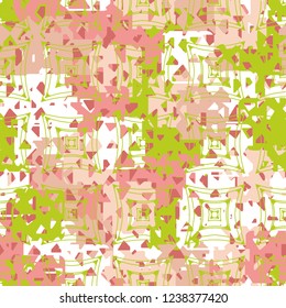 Seamless texture. Spring colors. Chaos of holey squares. Placer quadrilateral figures.